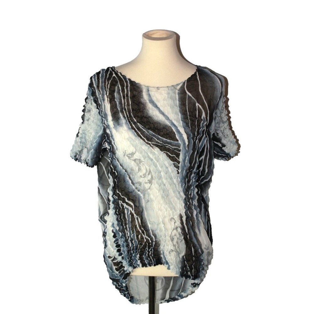 Periscope PS-3983 Womens Shirt Top Sheer Rouched Black Gray One Size NWT NEW